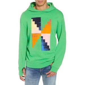 Frame Green Geo Print Pyramid Graphic Pullover Hooded Sweatshirt Men's Large